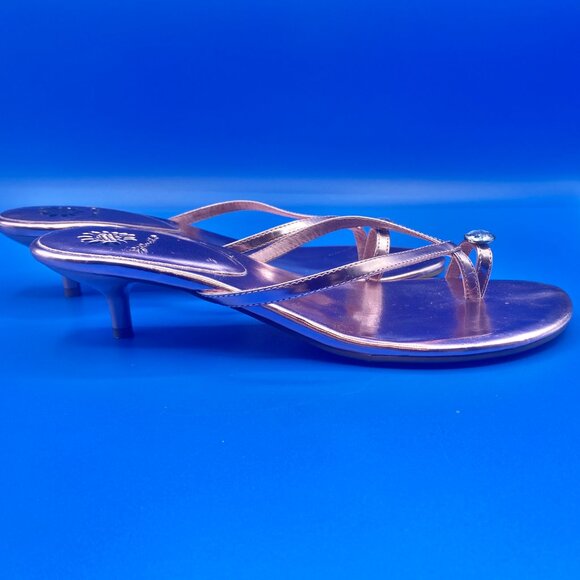 Yellow Box Pink Metallic Heeled Flip Flops Gem decor Toe Strap Size 9.5 - Picture 2 of 9